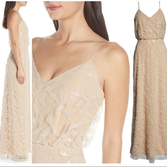 WAYF The Savannah Beaded Mesh Blouson Gown Pearl Petal Embroidery NWT Size XXS - Picture 3 of 4